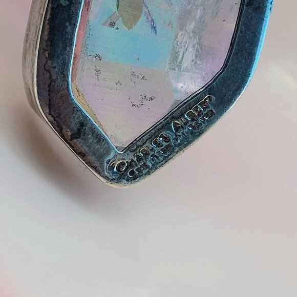 Huge Charles Albert Sterling Silver Rainbow Aura Quartz Crystal Pendant - Picture 8 of 11